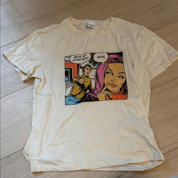 Re/Done Cream Graphic Tee with Comic Print - Picture 1 of 1